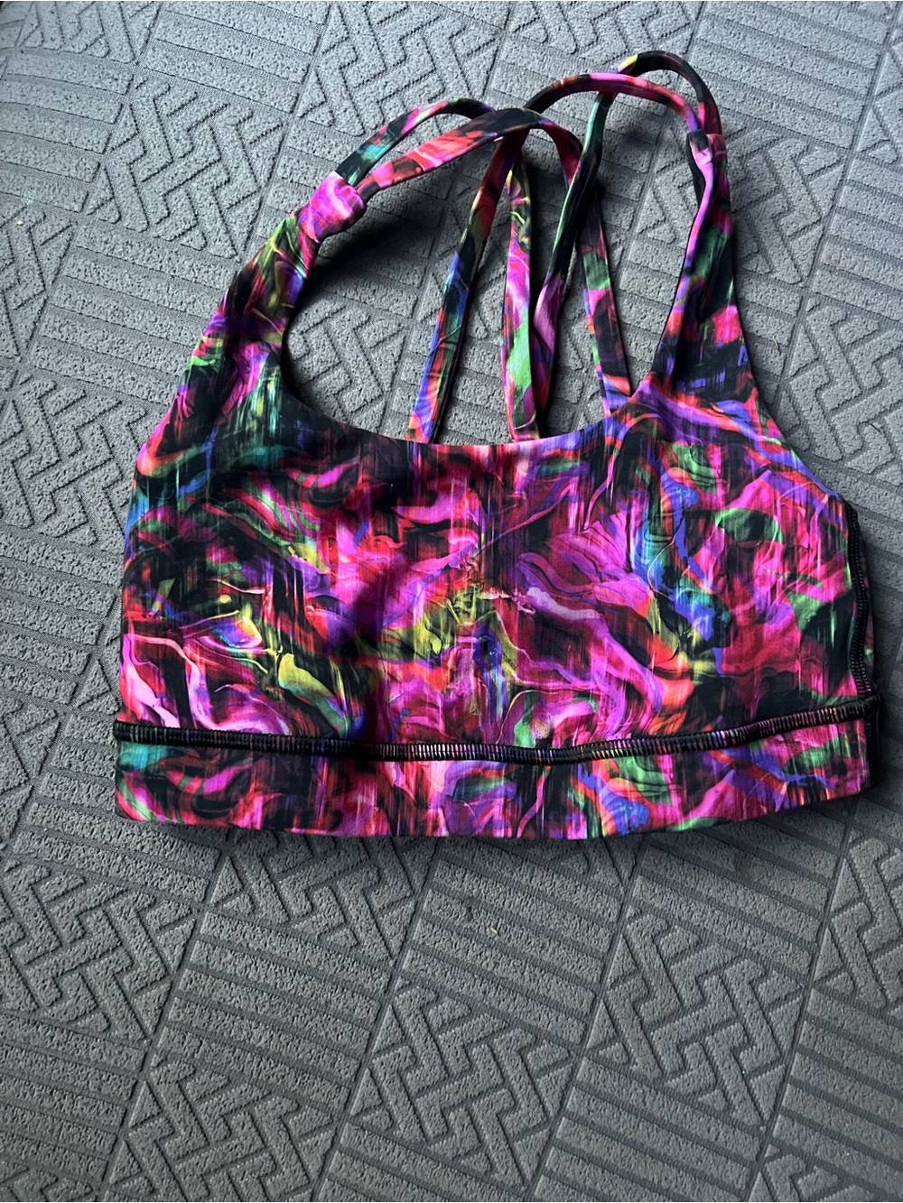 lululemon athletica Multicolor Strappy Sports Bra - Pink/Green/Black Print